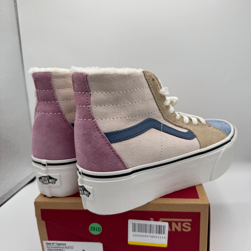 NWT Vans Sk8 Hi Pig Suede Multi Sherpa platform sneakers pink blue tan unisex - Picture 12 of 15